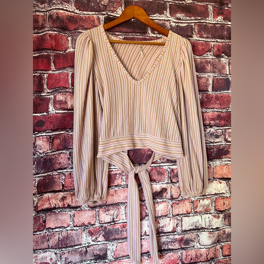 Free People Autumn Nights Stripe Blouson Wrap Top - Orchid Rain